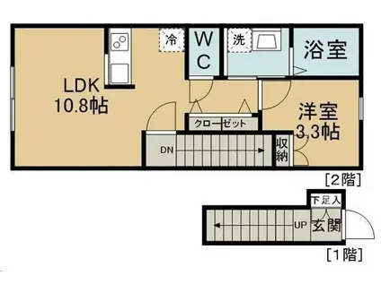 シャルム旭ケ丘イースト(1LDK/2階)の間取り写真