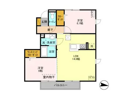 プリムヴェール十三番館(2LDK/1階)の間取り写真