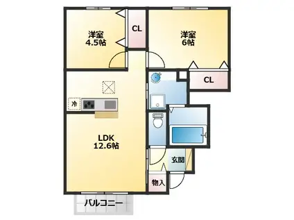 セジュール加佐A(2LDK/1階)の間取り写真