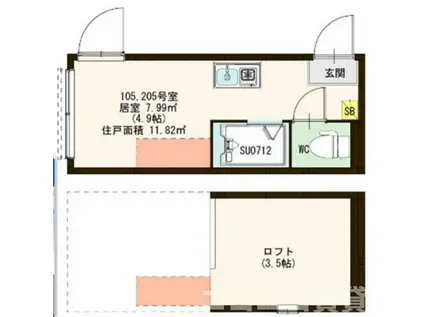 HAPPINESS(ワンルーム/2階)の間取り写真