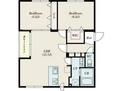 タルト月寒中央(2LDK/1階)の間取り写真