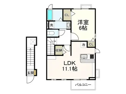 ジュネス・クラール(1LDK/2階)の間取り写真