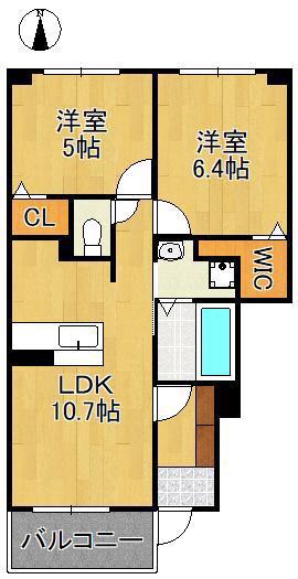 エレガンシア(2LDK/1階)の間取り写真