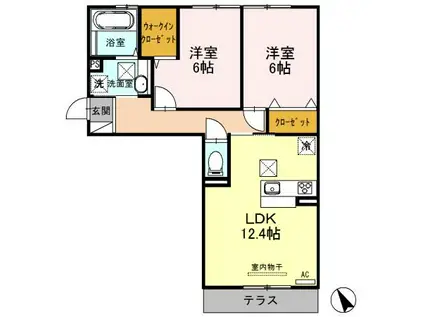 プラート ヴェルテ 阿村町(2LDK/1階)の間取り写真