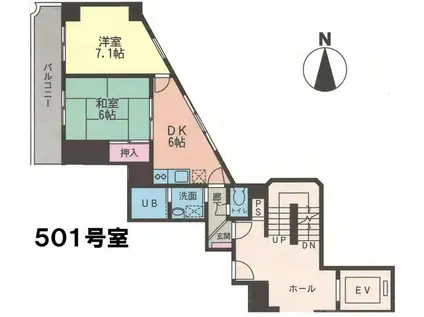クレール向ヶ丘(2DK/5階)の間取り写真