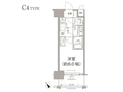 エスリード大阪デュアルゲート(1K/13階)の間取り写真