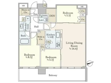 三田聖坂ガーデンレジデンス(3LDK/4階)の間取り写真