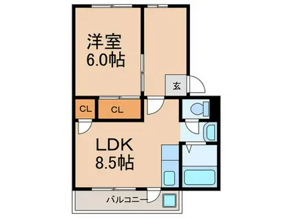 AURABELLA 清風荘(1LDK/1階)の間取り写真