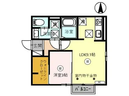 ポワロ II(1LDK/1階)の間取り写真