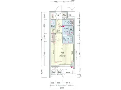 プレサンス丸の内レジデンスII(1K/6階)の間取り写真