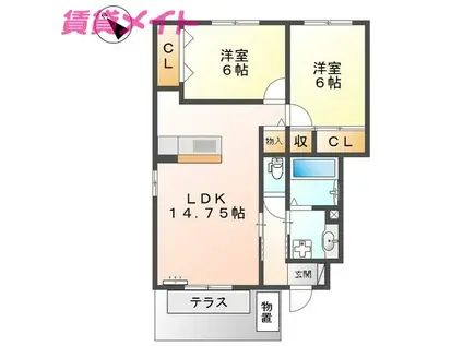 ブランシュ富田 A棟(2LDK/1階)の間取り写真