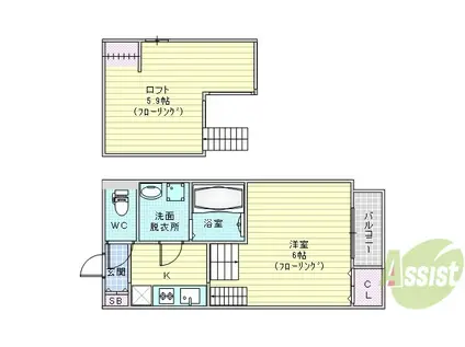 ハーモニーテラス野里(1K/1階)の間取り写真