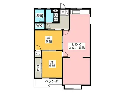 パーク・ハイツ(2LDK/2階)の間取り写真