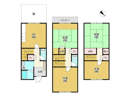 ユーロハイツ交野桜ヶ丘E棟(4DK/1階)の間取り写真