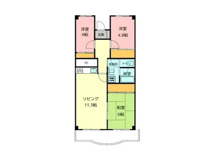 はざま台サンハイツ2号棟(3LDK/5階)の間取り写真
