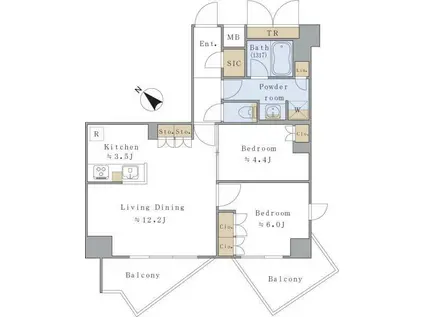 BRILLIA IST 千駄ヶ谷 ブリリアイスト千駄ヶ谷(2LDK/9階)の間取り写真