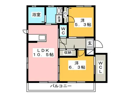 パイン和合B(2LDK/2階)の間取り写真