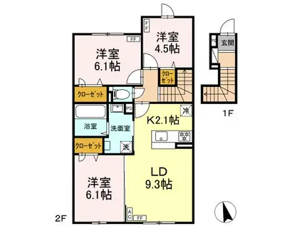 ＪＲ千歳線 恵み野駅 徒歩10分 2階建 築2年(3LDK/2階)の間取り写真