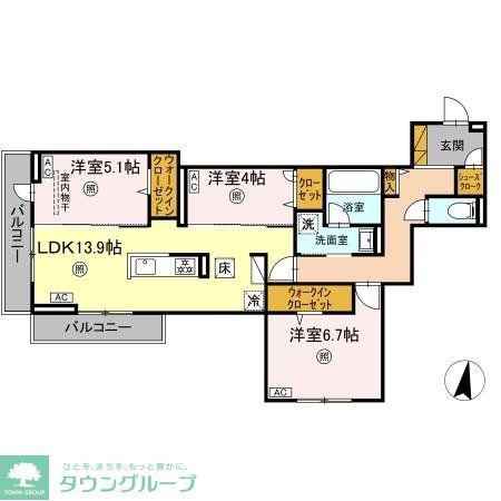 ベルニー太田(3LDK/1階)の間取り写真