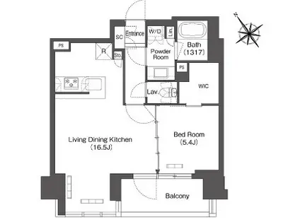 コンフォリア芝浦MOKU(1LDK/5階)の間取り写真