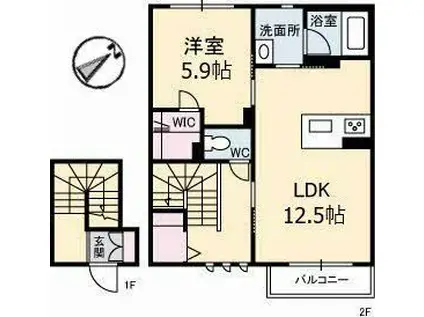 DEAR COURT新涯(1LDK/2階)の間取り写真