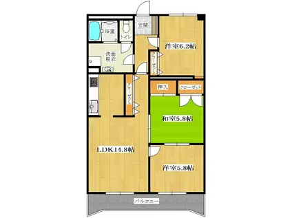 ヒルズ室見(3LDK/3階)の間取り写真