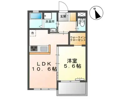 ユニヴァリィスカイ アサヒテラス(1LDK/2階)の間取り写真