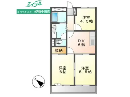 シルキータウンA(3DK/1階)の間取り写真