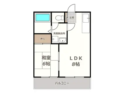 マリオン山坂(1LDK/2階)の間取り写真