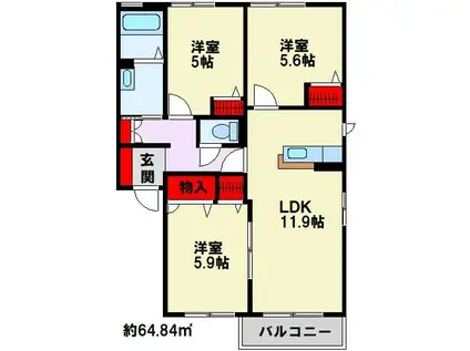 フォレストVI (3LDK/1階)の間取り写真