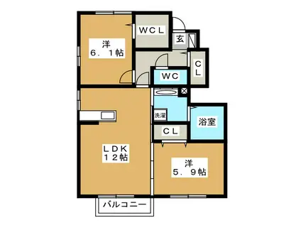 アリスコート・SHIMIZU C棟(2LDK/1階)の間取り写真