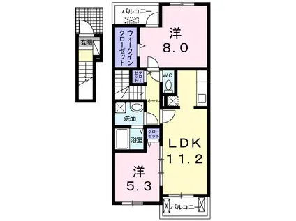 ラ・プラージュ(2LDK/2階)の間取り写真