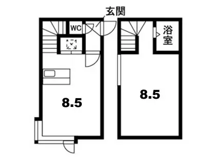 オーシャンビレッジ厚別(1K/2階)の間取り写真