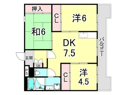 門戸パレス(3DK/4階)の間取り写真