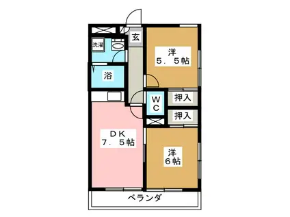 ノ-ザンライト(2DK/1階)の間取り写真