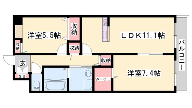 ノールボア3号館(2LDK/1階)の間取り写真