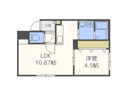 ブルーヒルト中の島(1LDK/1階)の間取り写真