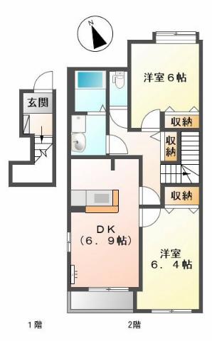エポックタウン(2DK/2階)の間取り写真