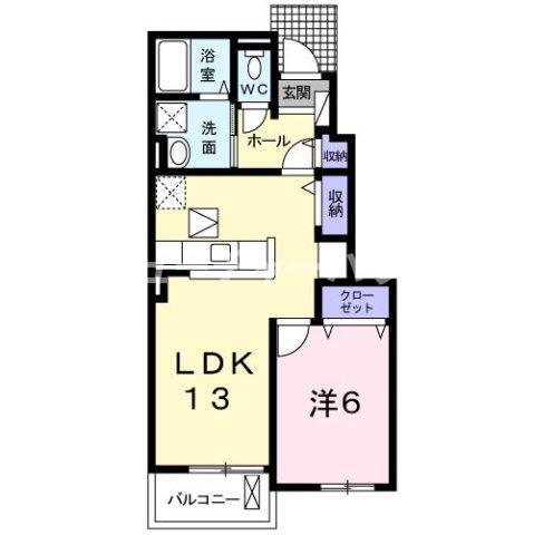 メゾンベルデ B(1LDK/1階)の間取り写真