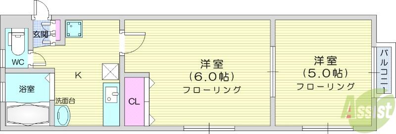 T・Kハイツ(2K/2階)の間取り写真
