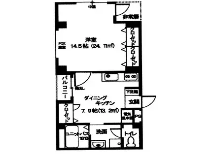 アビリティ上町弐番館(1DK/6階)の間取り写真