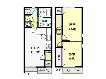 来未 B(2LDK/1階)の間取り写真