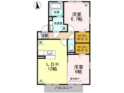 ルーム ケースリー C棟(2LDK/2階)の間取り写真