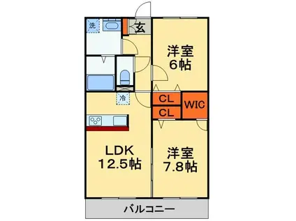 グリシーナおおたかⅡ(2LDK/2階)の間取り写真
