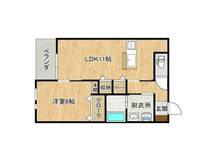 ウエストサイドストラーダ(1LDK/2階)の間取り写真