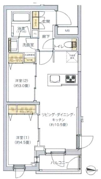 リビオメゾン湯島(2LDK/3階)の間取り写真
