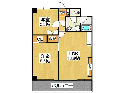 ラーバンK(2LDK/13階)の間取り写真