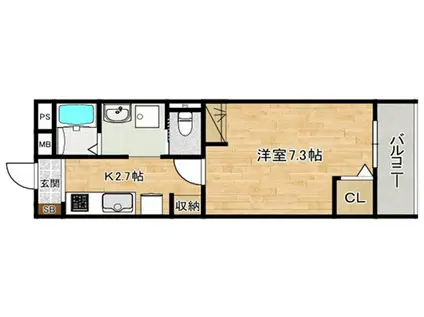 アリュール霊屋下(1K/3階)の間取り写真