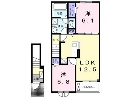 セレノ生駒II(2LDK/2階)の間取り写真