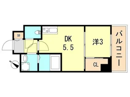 セレニテ神戸元町クレア(1DK/9階)の間取り写真